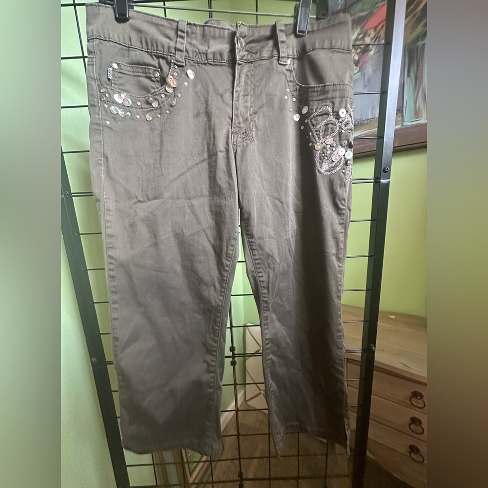 Crest Brown Straight Leg Jeans with Embellishments